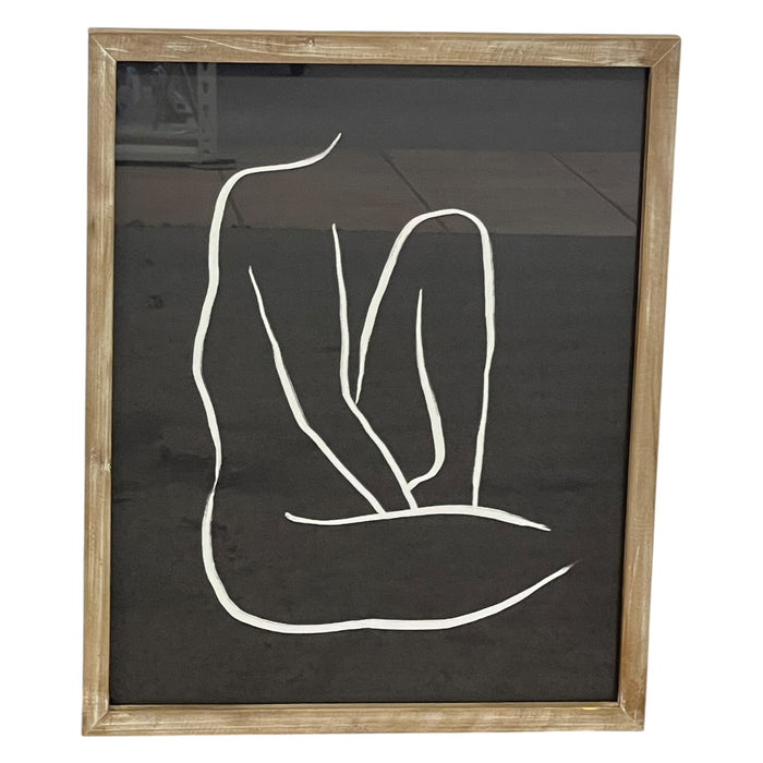 Framed Minimalist Abstract White Line Figure Artwork on Black Background
