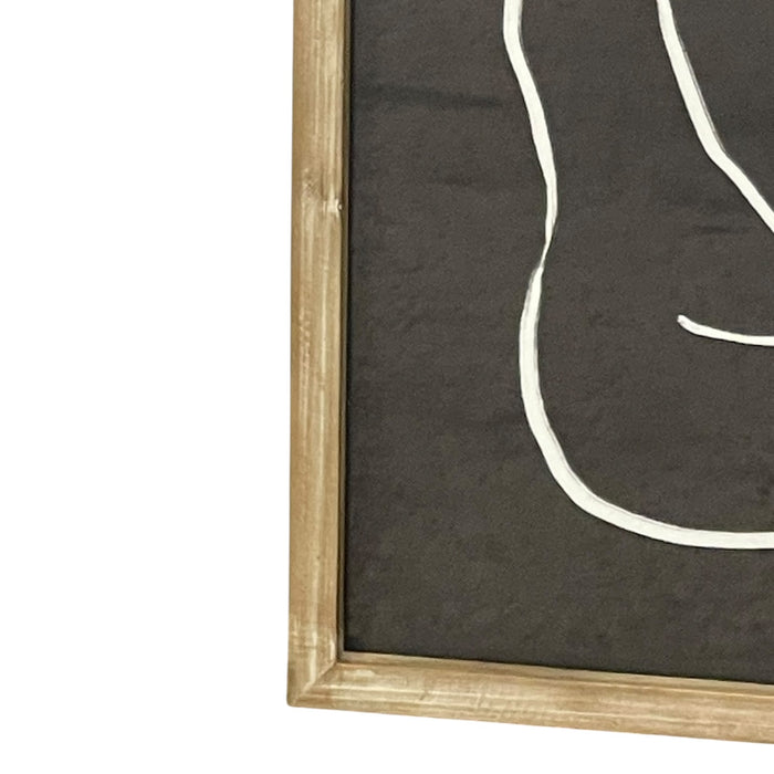 Framed Minimalist Abstract White Line Figure Artwork on Black Background