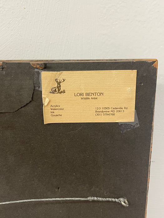 Lori Benton 1988 Signed Wildlife Painting of a Lion Cub and Beetle in Grassland