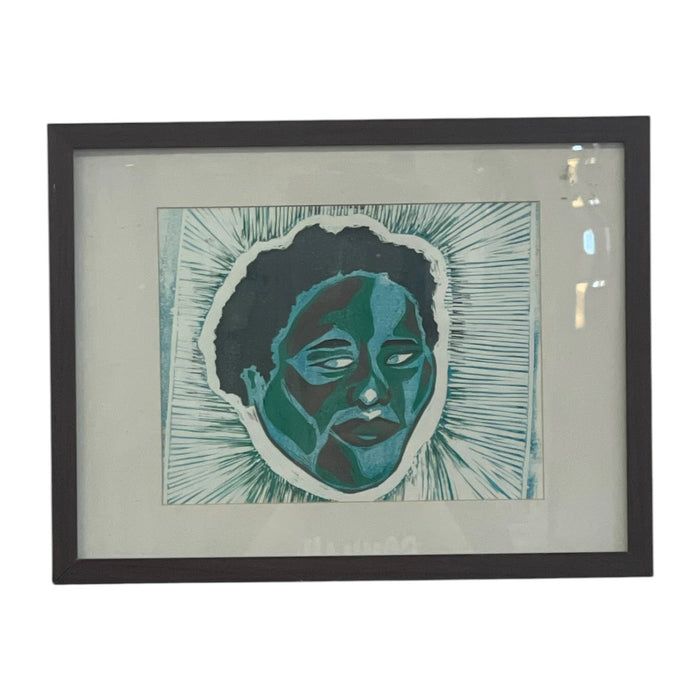 Framed Contemporary Figurative Portrait Print in Blue and Green