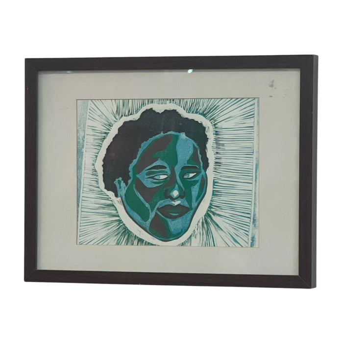 Framed Contemporary Figurative Portrait Print in Blue and Green