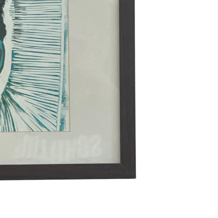 Framed Contemporary Figurative Portrait Print in Blue and Green