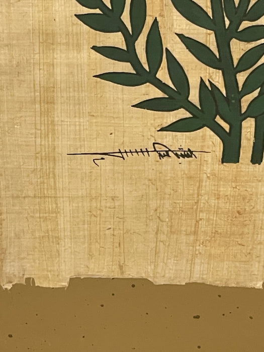 Signed Bird and Botanical Artwork with Metallic Gold-Tone Backing.