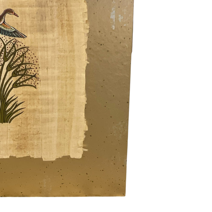 Signed Bird and Botanical Artwork with Metallic Gold-Tone Backing.