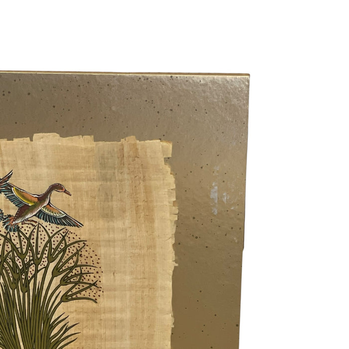 Signed Bird and Botanical Artwork with Metallic Gold-Tone Backing.