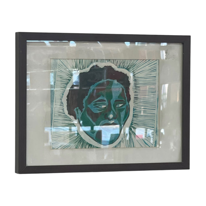 Framed Contemporary Figurative Portrait Print in Blue and Green