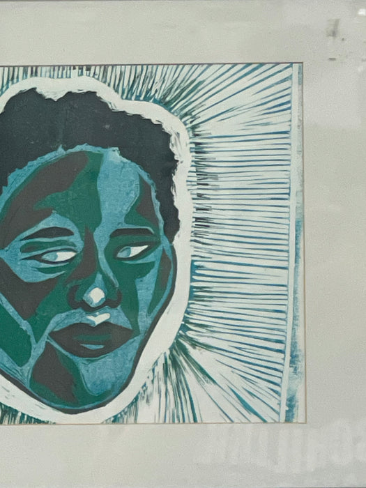 Framed Contemporary Figurative Portrait Print in Blue and Green