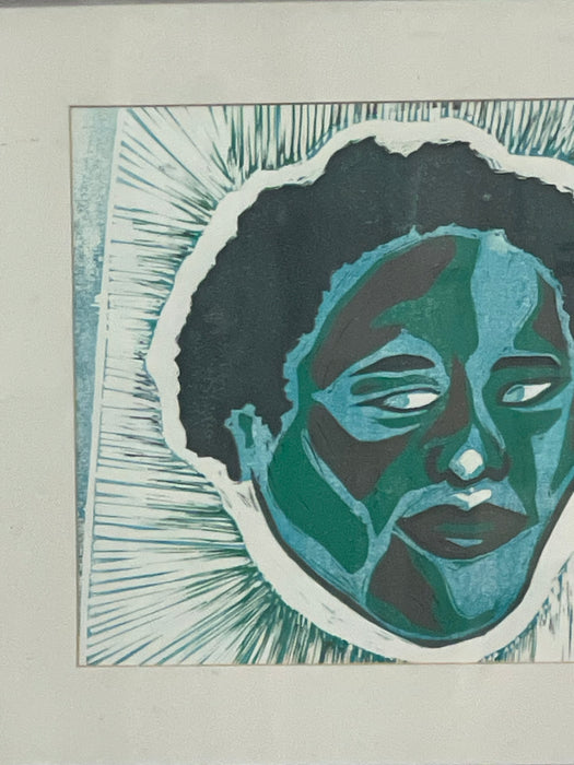 Framed Contemporary Figurative Portrait Print in Blue and Green
