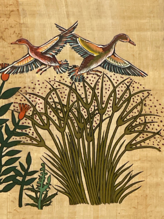 Signed Bird and Botanical Artwork with Metallic Gold-Tone Backing.