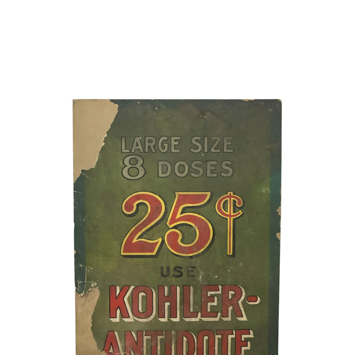Vintage Kohler Antidote Advertising Sign, Baltimore Medicine Pharmacy Display.