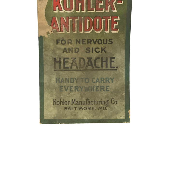 Vintage Kohler Antidote Advertising Sign, Baltimore Medicine Pharmacy Display.