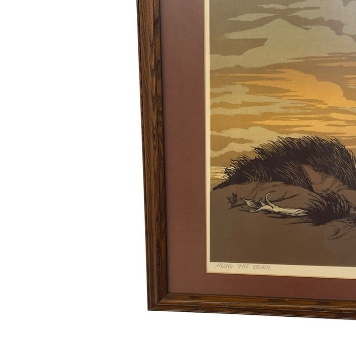 Walton Butts Signed "Along the Beach" Coastal Landscape Art with Birds.