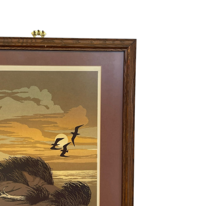 Walton Butts Signed "Along the Beach" Coastal Landscape Art with Birds.