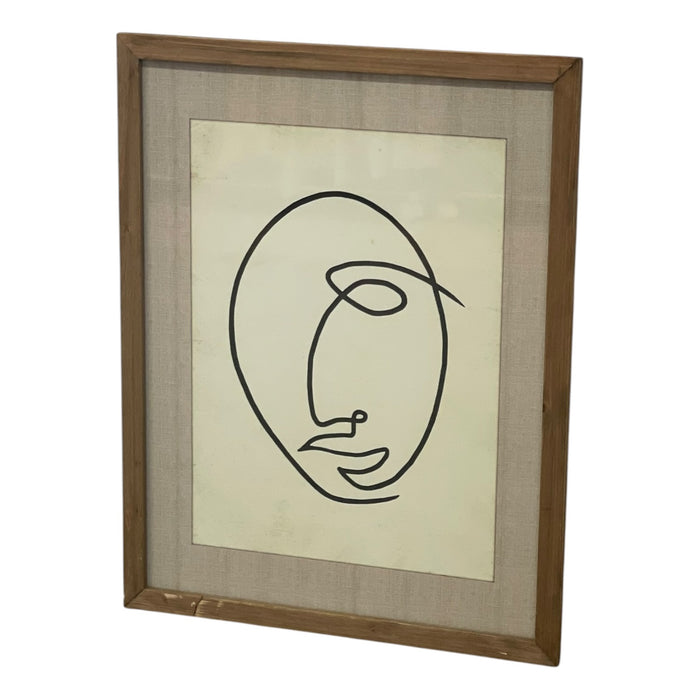 Framed Modernist Abstract Line Drawing Face Portrait with Linen Mat
