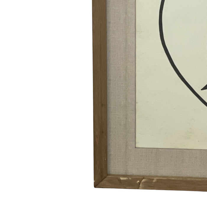 Framed Modernist Abstract Line Drawing Face Portrait with Linen Mat
