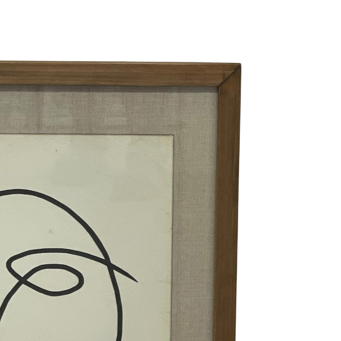 Framed Modernist Abstract Line Drawing Face Portrait with Linen Mat