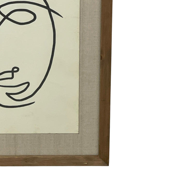 Framed Modernist Abstract Line Drawing Face Portrait with Linen Mat