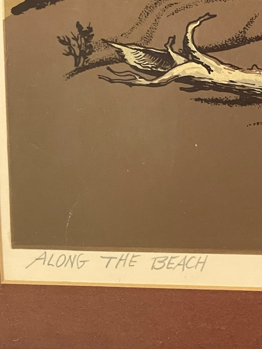 Walton Butts Signed "Along the Beach" Coastal Landscape Art with Birds.