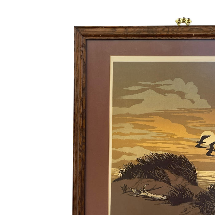 Walton Butts Signed "Along the Beach" Coastal Landscape Art with Birds.