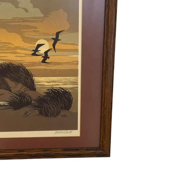 Walton Butts Signed "Along the Beach" Coastal Landscape Art with Birds.