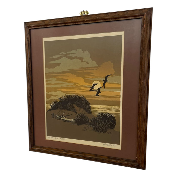 Walton Butts Signed "Along the Beach" Coastal Landscape Art with Birds.