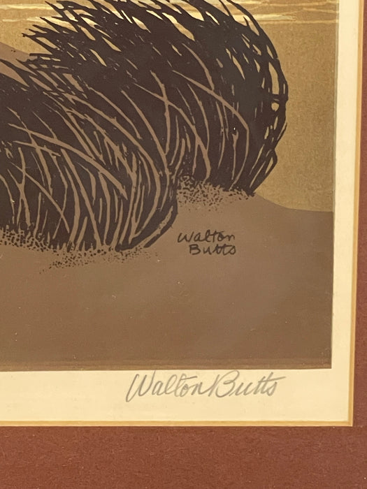 Walton Butts Signed "Along the Beach" Coastal Landscape Art with Birds.