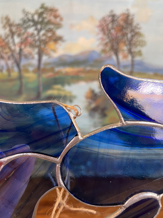 Vintage Stained Glass Fish Suncatcher in Deep Cobalt Blue.