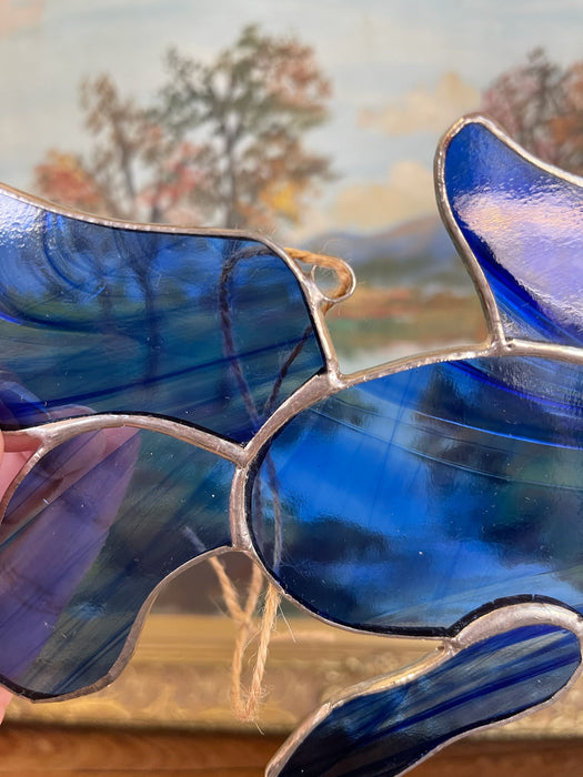 Vintage Stained Glass Fish Suncatcher in Deep Cobalt Blue.