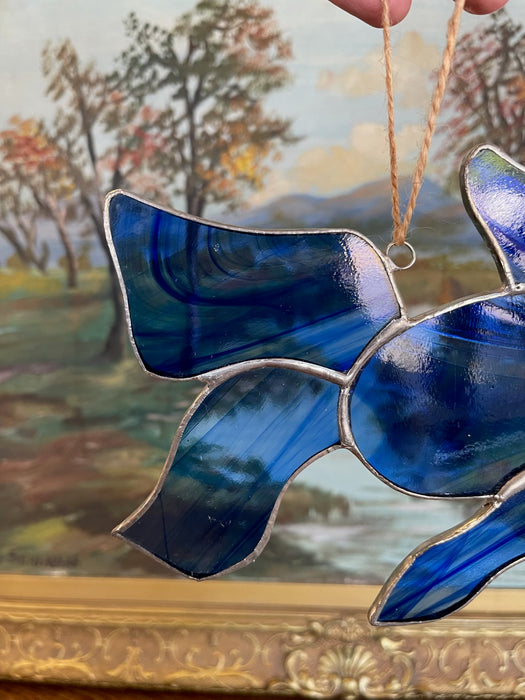 Vintage Stained Glass Fish Suncatcher in Deep Cobalt Blue.