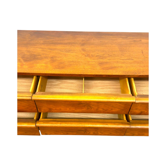 Mid-Century Modern 9-Drawer Walnut Lowboy Dresser Dovetailed Drawers by Lane.