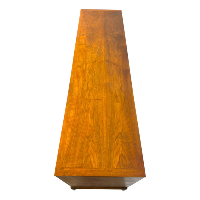 Mid-Century Modern 9-Drawer Walnut Lowboy Dresser Dovetailed Drawers by Lane.