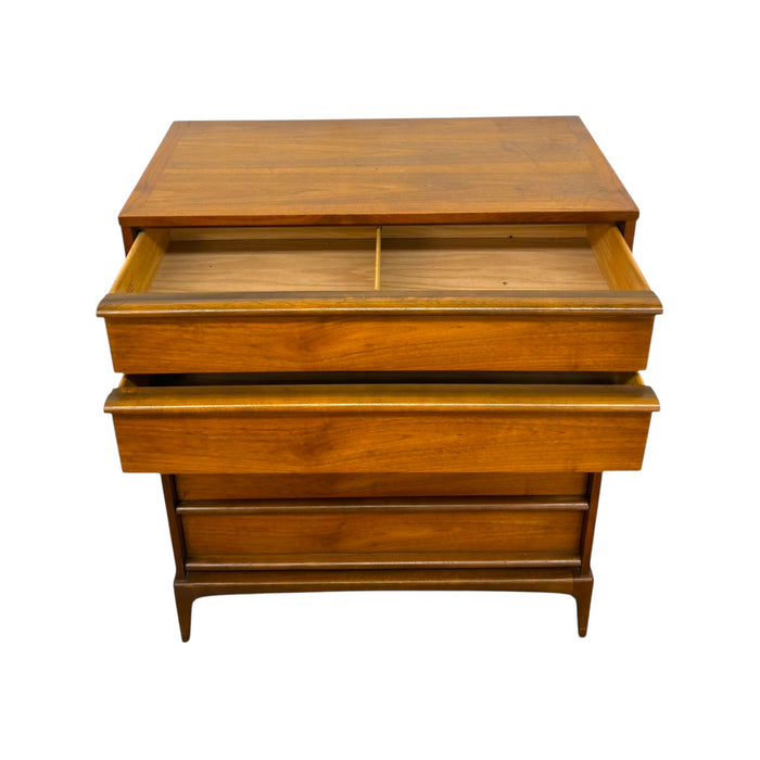 Vintage Mid-Century Modern 5-Drawer Walnut Highboy Dresser Dovetailed Drawers by Lane.