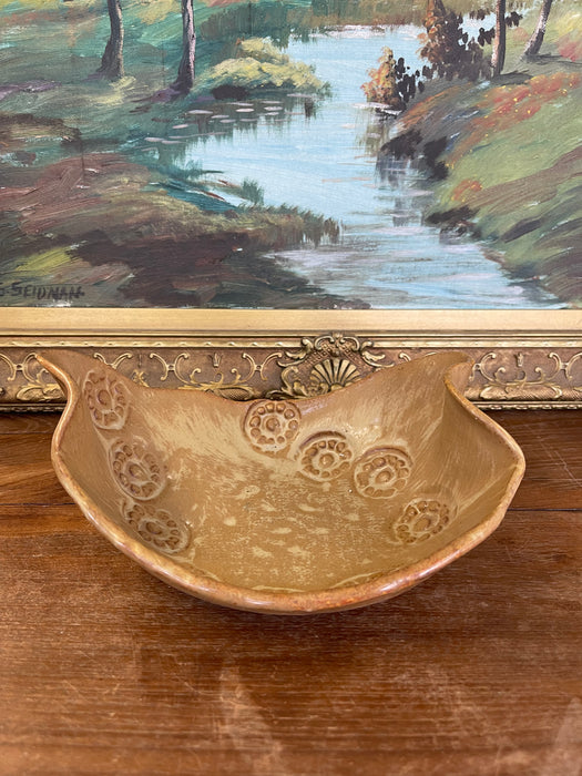 Handmade Studio Pottery Bowl with Organic Curved Form and Textured Impressions.
