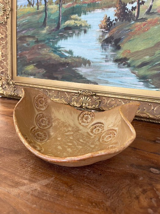 Handmade Studio Pottery Bowl with Organic Curved Form and Textured Impressions.