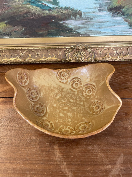 Handmade Studio Pottery Bowl with Organic Curved Form and Textured Impressions.