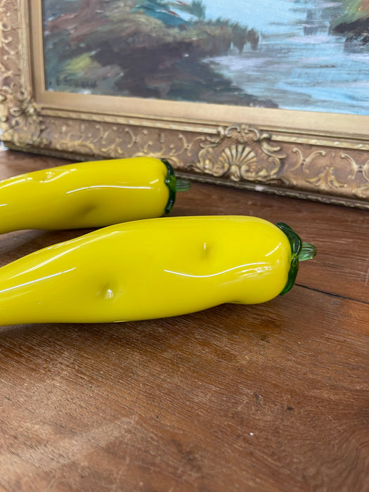 Pair of Vintage Italian Murano Art Glass Yellow Banana Peppers.
