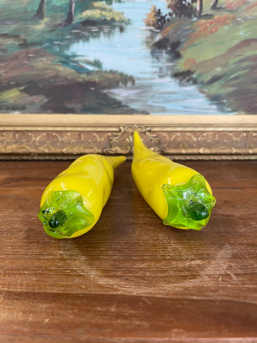 Pair of Vintage Italian Murano Art Glass Yellow Banana Peppers.