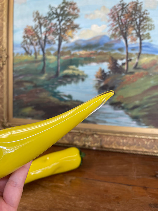 Pair of Vintage Italian Murano Art Glass Yellow Banana Peppers.
