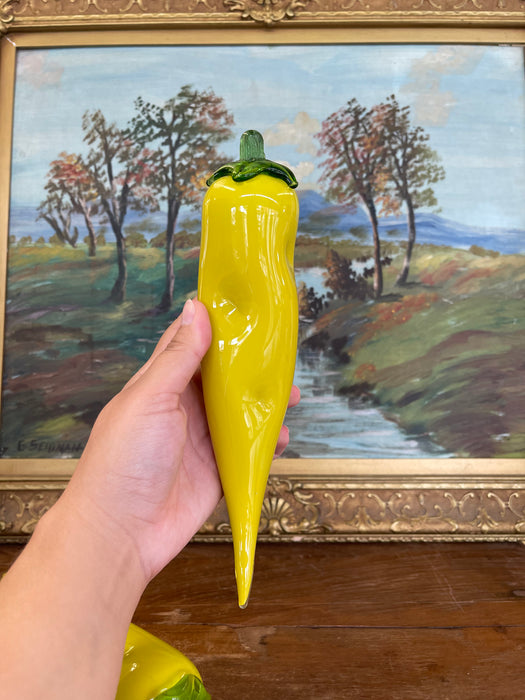 Pair of Vintage Italian Murano Art Glass Yellow Banana Peppers.