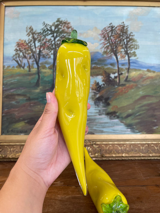 Pair of Vintage Italian Murano Art Glass Yellow Banana Peppers.