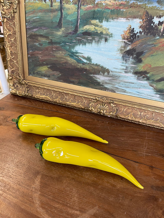 Pair of Vintage Italian Murano Art Glass Yellow Banana Peppers.
