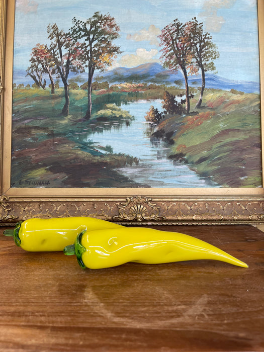 Pair of Vintage Italian Murano Art Glass Yellow Banana Peppers.