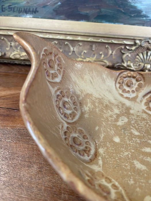 Handmade Studio Pottery Bowl with Organic Curved Form and Textured Impressions.