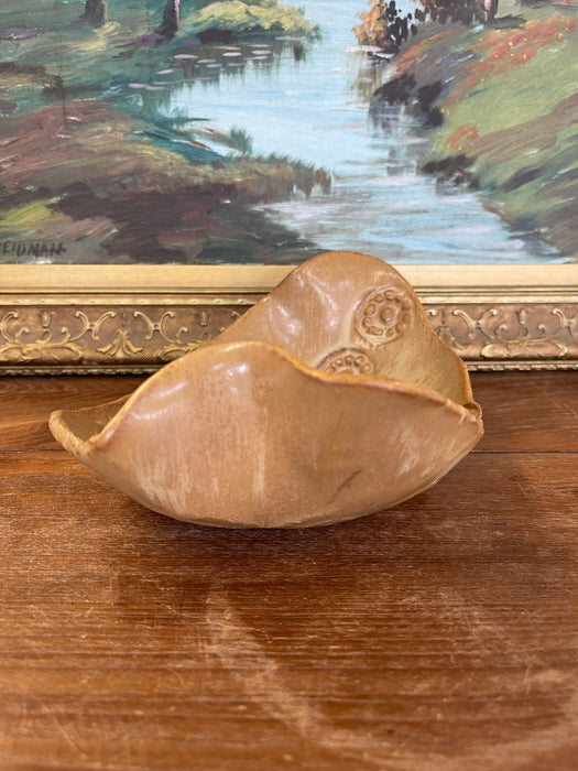Handmade Studio Pottery Bowl with Organic Curved Form and Textured Impressions.