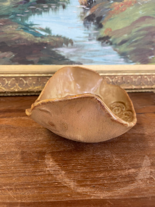 Handmade Studio Pottery Bowl with Organic Curved Form and Textured Impressions.