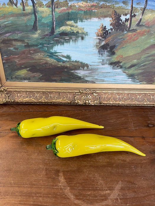 Pair of Vintage Italian Murano Art Glass Yellow Banana Peppers.