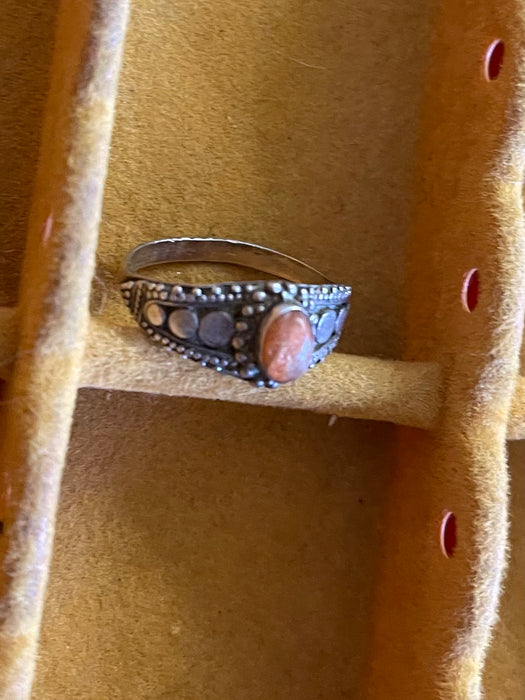Vintage Ring with Oval Orange Cabochon and Dot work Detailing.
