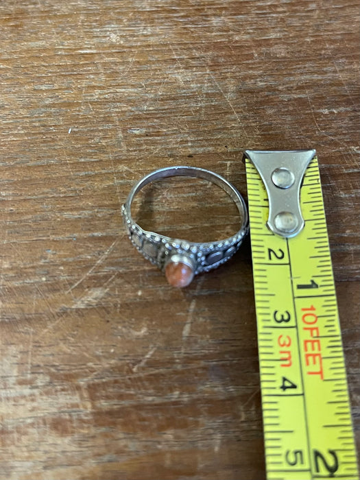Vintage Ring with Oval Orange Cabochon and Dot work Detailing.