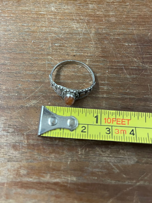 Vintage Ring with Oval Orange Cabochon and Dot work Detailing.