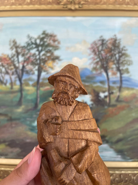 Hand Carved Mid-20th Century Folk Art Wooden Sculpture of Bearded
Traveler